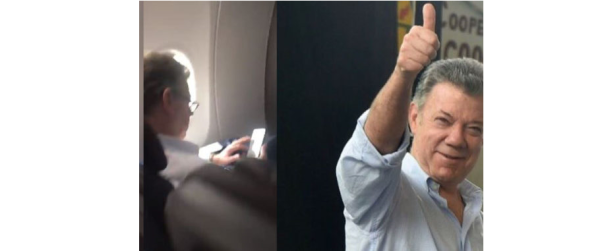 Mujer insulta al expresidente, Juan Manuel Santos, en pleno vuelo hacia EEUU