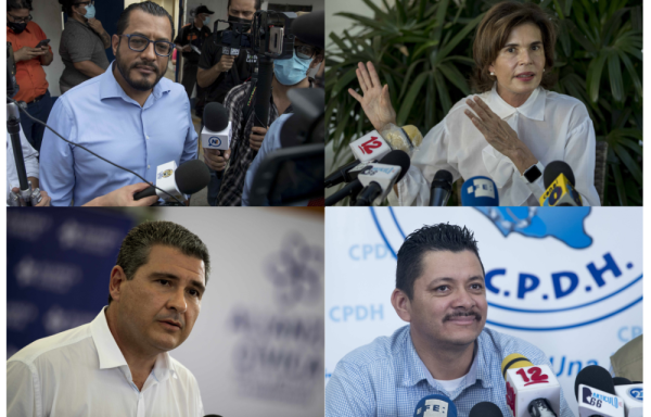 Combo de fotografías de archivo que muestra a los líderes opositores nicaragüenses Félix Maradiaga (i-arriba), Cristiana Chamorro (d-arriba), Juan Sebastián Chamorro (i-abajo), y Medardo Mairena.