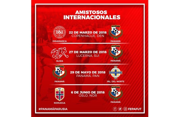 Calendario de los encuentros internacionales de Panamá, antes del mundial de Rusia 2018.