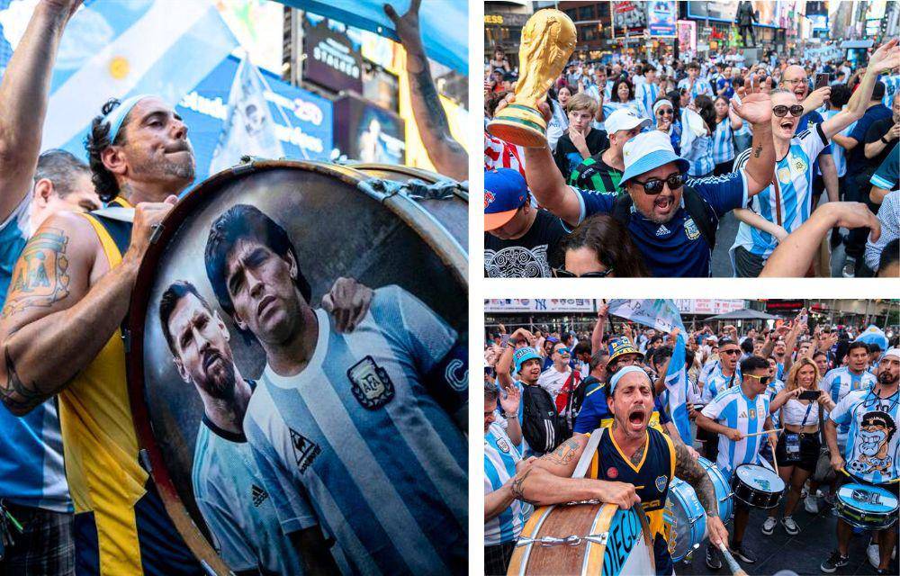 Decenas de hinchas argentinos animaron a su selección en la plaza de Times Square, el corazón comercial de Nueva York. El partido de semifinales de la Copa América será contra Canadá, en la vecina Nueva Jersey.