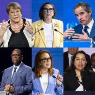 Combo de fotografías de archivo que muestra arriba de izquierda a derecha Michelle Bachelet, Rebeca Grynspan y Rafael Grossi, abajo de izquierda a derecha Macky Sall, María Fernanda Espinosa y Carolyn Rodrigues-Birkett. EFE/ ARCHIVO