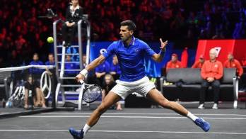 Novak Djokovic durante su participación en la Copa Laver.