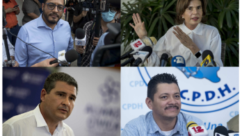 Combo de fotografías de archivo que muestra a los líderes opositores nicaragüenses Félix Maradiaga (i-arriba), Cristiana Chamorro (d-arriba), Juan Sebastián Chamorro (i-abajo), y Medardo Mairena.