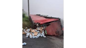 Contenedor cargado de cerveza se accidenta en Barro Blanco