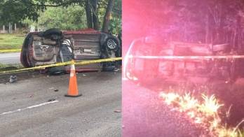 Accidente en Panamá Oeste (izquierda) y accidente de tránsito también con vuelco en Veraguas (derecha).