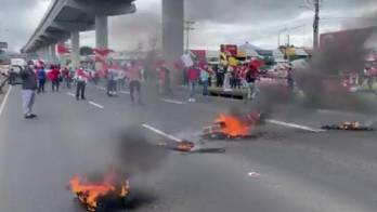 Protesta de sindicalistas.
