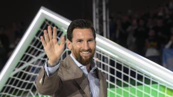 El futbolista argentino Leo Messi, Premio Princesa de Asturias de los Deportes 2026, durante el encuentro con la comunidad educativa, este jueves en el Palacio de los Deportes de Oviedo.