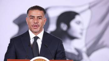 Fotografía de archivo del secretario de Seguridad y Protección Ciudadana, Omar García Harfuch, durante una rueda de prensa en Palacio Nacional de la Ciudad de México (México). EFE/Mario Guzmán