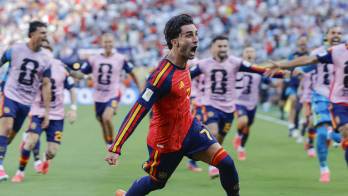 Ferrán Torres de España celebra el gol en la final del Mundial de la FIFA 2026 entre España y Argentina en el estadio MetLife en East Rutherford (NJ, EE.UU.). EFE/ Lavandeira Jr