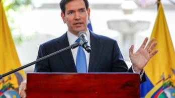 El secretario de Estado de los Estados Unidos, Marco Rubio, al intervenir, el pasado 4 de septiembre, durante una rueda de prensa, en Quito (Ecuador).