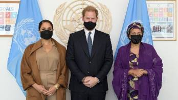 El príncipe Enrique y Meghan Markle se reúnen con la vicesecretaria de la ONU