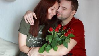 Nadine Lytovchenko con su marido antes de la muerte de éste en el frente.