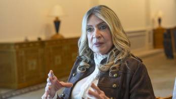 La diplomática ecuatoriana y candidata a la secretaría general de la ONU, Ivonne Baki, habla durante una entrevista con EFE el 18 de septiembre de 2026 en la sede de las Naciones Unidas, en Nueva York (EE.UU.) EFE/ Angel Colmenares