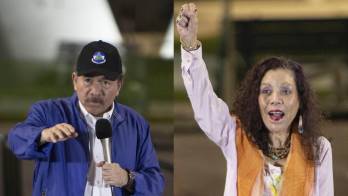 Combo de fotografías de archivo que muestra al presidente de Nicaragua, Daniel Ortega (i), y su esposa, Rosario Murillo, durante un evento en Managua (Nicaragua). EFE/ ARCHIVO