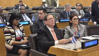 Canciller de Cuba, Bruno Rodríguez, asistiendo a la Asamblea General de la ONU este lunes, en Nueva York.