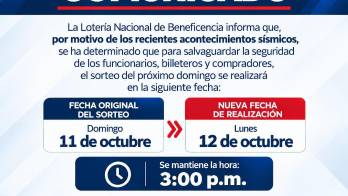 Lotería Nacional reprograma sorteo del domingo