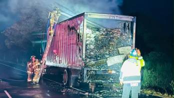 Bomberos de Natá, Aguadulce y Penonomé atendieron el incendio del vehículo tipo contenedor en Churubé de Natá.