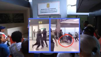 Recuadro: momentos en que era empujado y luego pateado el sr Llerena (recluido ahora en el HST).