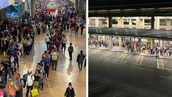 Largas filas en la terminal de Albrook la noche del 6 de abril de 2026: pocos buses y muchos pasajeros.
