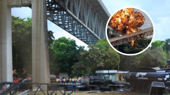 Explosión debajo del Puente de las Américas e inspección técnica al día siguiente.