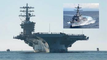 USS Nimitz y el destructor USS Gridley. Entre ambos tienen capacidad de transportar unos 6,000 tripulantes.