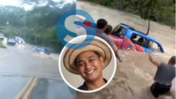 Momento del cruce del río. Más adelante recuperación del pick-up. Víctimas identificada como Fernando Zhang, de 26 años.