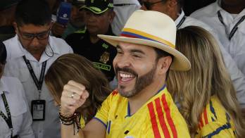 El candidato a la presidencia de Colombia Abelardo de la Espriella reacciona en Barranquilla (Colombia).