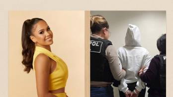 Foto de la modelo de sus redes sociales y del momento en que fue aprehendida.