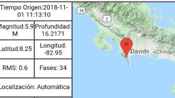 Se registra sismo de magnitud 5.9 en Chiriquí