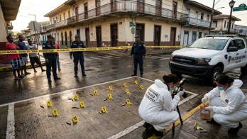 Las unidades de la Policía Nacional acordonaron la escena del crimen en el sector 2-3 de Puerto Escondido.