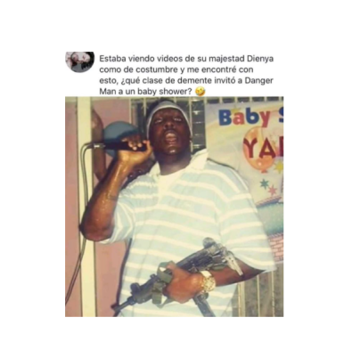 Se vuelve viral foto de Danger Man, en Baby Shower, y con metralleta en mano