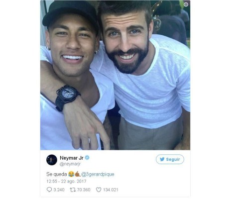 El mismo Neymar colgó la fotografía junto a Piqué, coincidiendo con la demanda que ahora enfrenta con el Barcelona.
