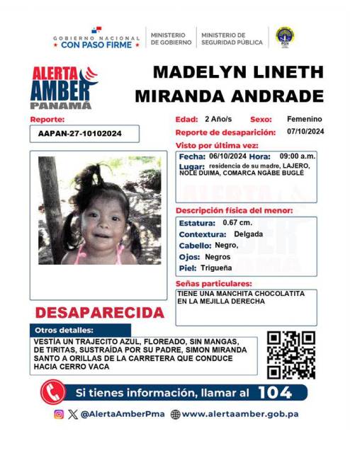 Activan la Alerta Amber por la desaparición de Madelyn Miranda Andrade