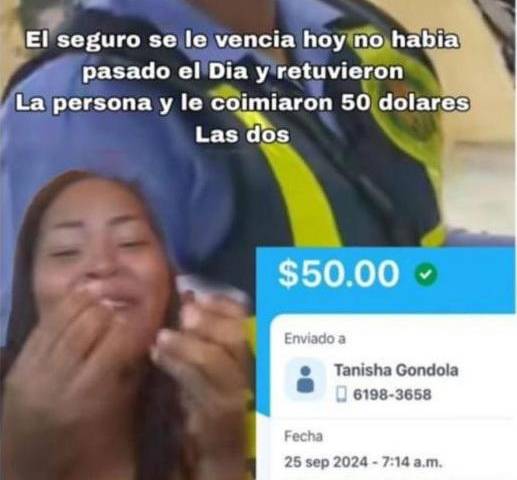 Coima de $50 a señora en Colón; la ATTT responde