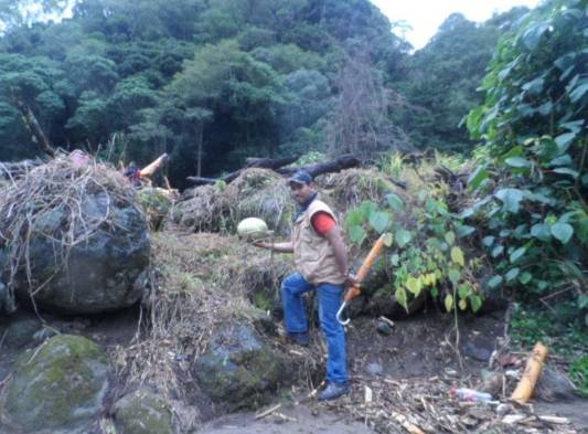 Productor mira como la lluvia acabó con la cosecha.