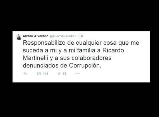 El periodista Alvarado responsabiliza al expresidente Martinelli de lo que le pueda llegar a ocurrir.