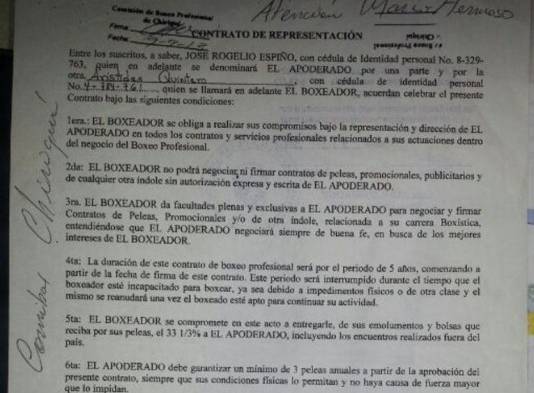 Facsímil 1, contrato que establece la relación de Quintero con Espiño.