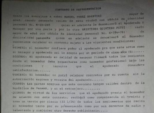 Facsímil 2, documento que firmó Quintero con Manuel Pérez Barreiro.