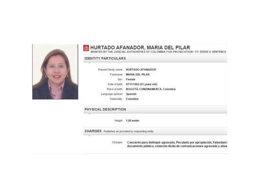 Hurtado es buscada por la Interpol.