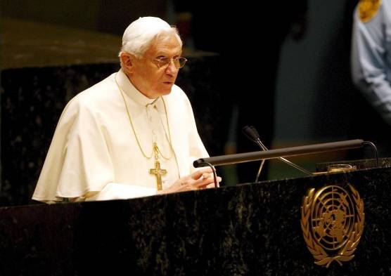 Imagen de Archivo del papa Benedicto XVI, durante el discurso que pronunció ante la Asamblea General de Naciones Unidas, en la sede de la ONU en Nueva York, Estados Unidos.