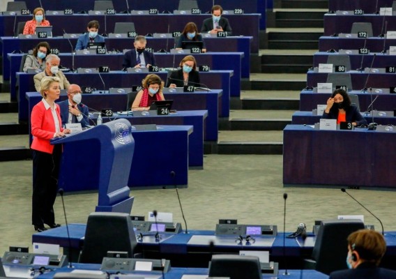 La presidenta de la Comisión Europea, Ursula von der Leyen, este miércoles en Estrasburgo.