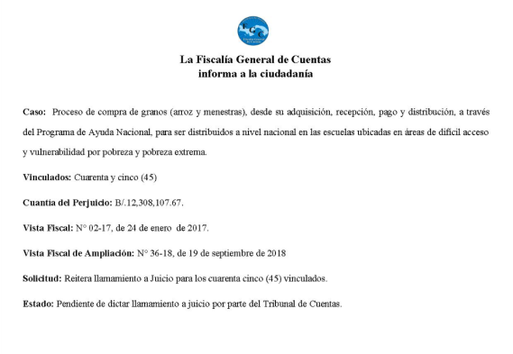Fiscalía de Cuenta reitera llamamiento para vinculados de compra irregular de arroz