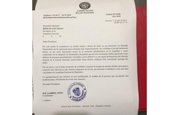 Nota presentada al presidente de la AN.