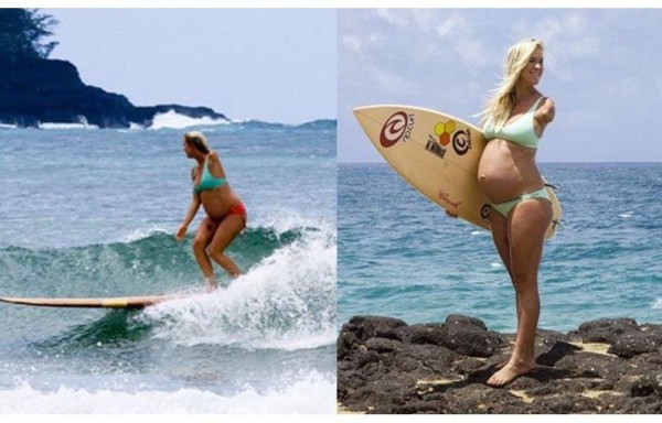 Surfea preñada y sin brazo