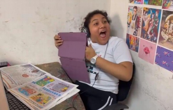 Fiorella, al momento de enterarse de que era la ganadora del primer lugar.