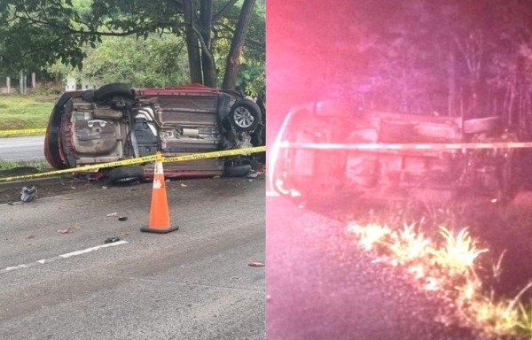 Accidente en Panamá Oeste (izquierda) y accidente de tránsito también con vuelco en Veraguas (derecha).