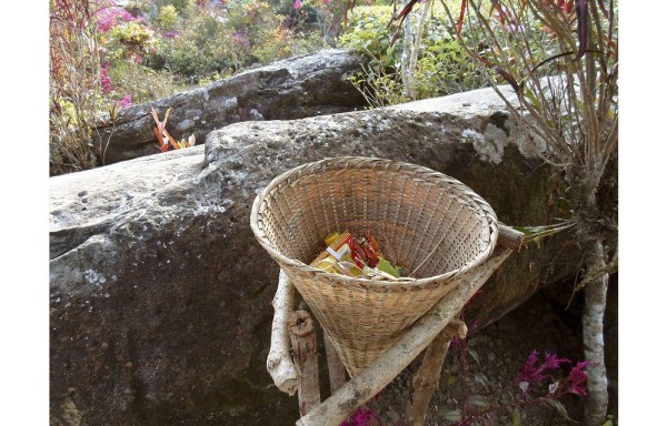 Una papelera en el pueblo de Mawlynnong.