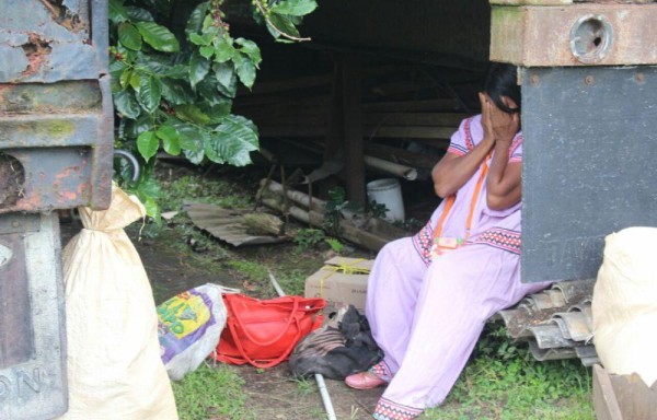 Su esposa Petita Santo Salina, de 50 años, se salvó de quedar bajo este árbol al igual que su esposo. En medio del dolor dijo que tenían un hijo.