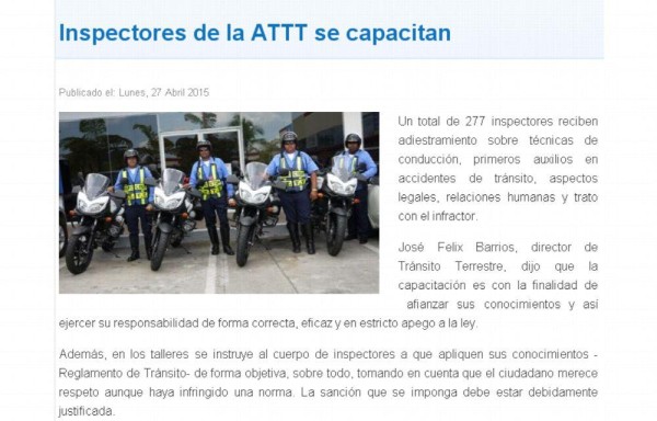 Publicación hecha por la ATTT el 27 de abril de 2015.