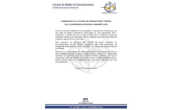 Iglesia Católica niega que avale a partido político o candidato